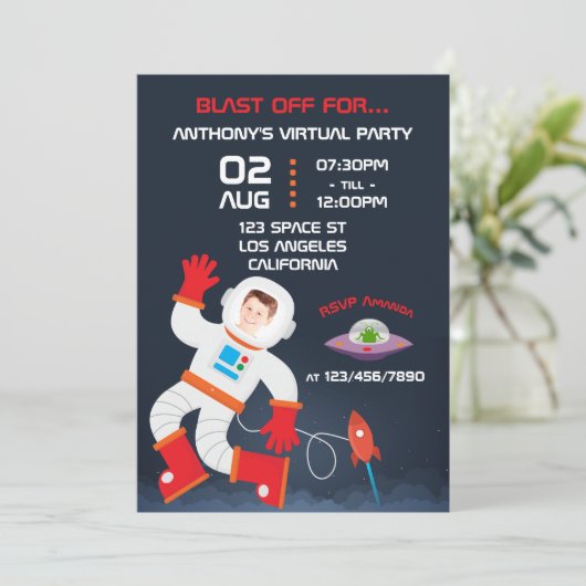 Outer Space Themed Virtual Birthday Partyの写真 招待状 (スタンド正面)