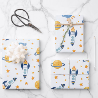 outer space Wrapping Paper Flat Sheet Set of 3 ラッピングペーパーシート