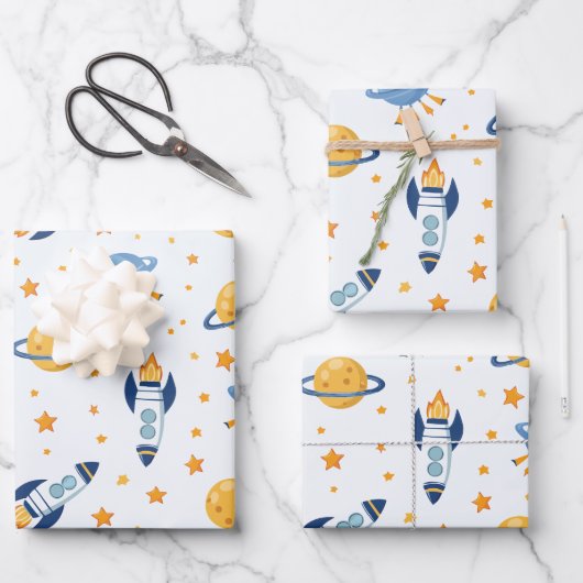 outer space Wrapping Paper Flat Sheet Set of 3 ラッピングペーパーシート (正面)