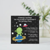 Outerspaceの外国の男の子の誕生日のパーティの招待状 招待状 (スタンド正面)