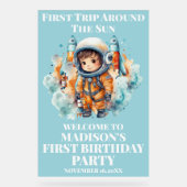 Outerspace Planetsブルーボーイファースト誕生日へようこそ アクリルサイン (正面)