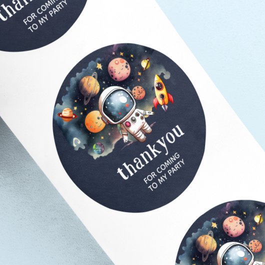 Outerspace Planets Blue Thank You Sticker ラウンドシール
