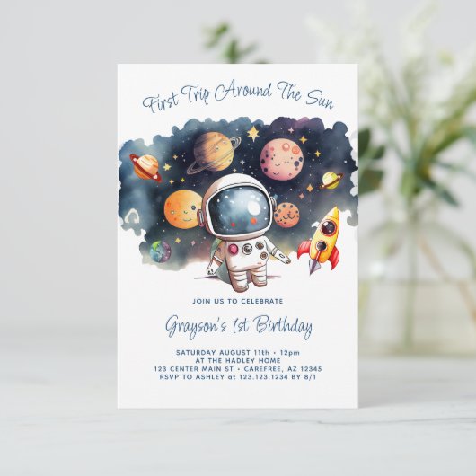 Outerspace Planets Boy 1st誕生日 招待状 (スタンド正面)