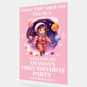 Outerspace Planets Pink Girl 1st Birthday Welcome アクリルサイン (傾斜)
