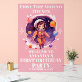 Outerspace Planets Pink Girl 1st Birthday Welcome アクリルサイン (ウェディング)