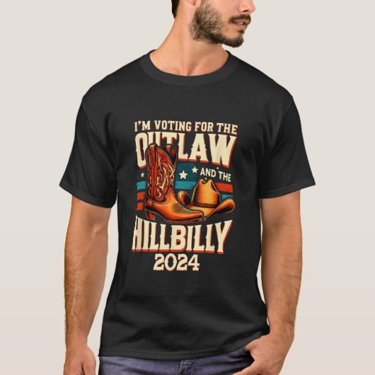 Outlaw Hilbilly 2024米国選挙日カウボーイシューズ Tシャツ (正面)