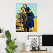Outlaws Bonnie & Clyde The Barrow Faux Painting ポスター (ホームオフィス)