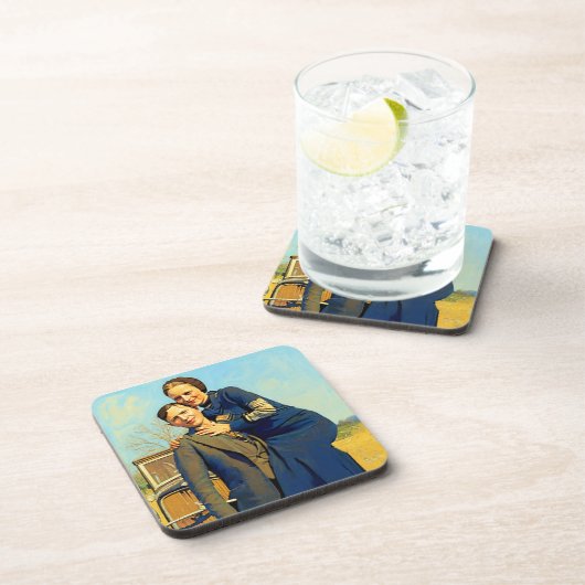 Outlaws Bonnie & Clyde The Barrow Gang Painting コースター (右側)