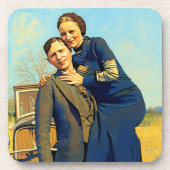 Outlaws Bonnie & Clyde The Barrow Gang Painting コースター (正面)