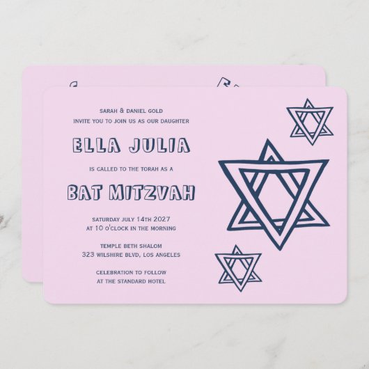 OUTLINE LETTERS STAR OF DAVID Custom BAR Mitzvah 招待状 (正面/裏面)