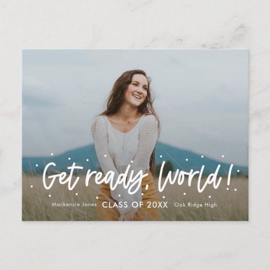 Outlook前向き編集可能カラー卒業後車 ポストカード (正面)