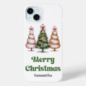 Outrageous leopard Christmas trees custom name Case-Mate iPhoneケース (裏面)