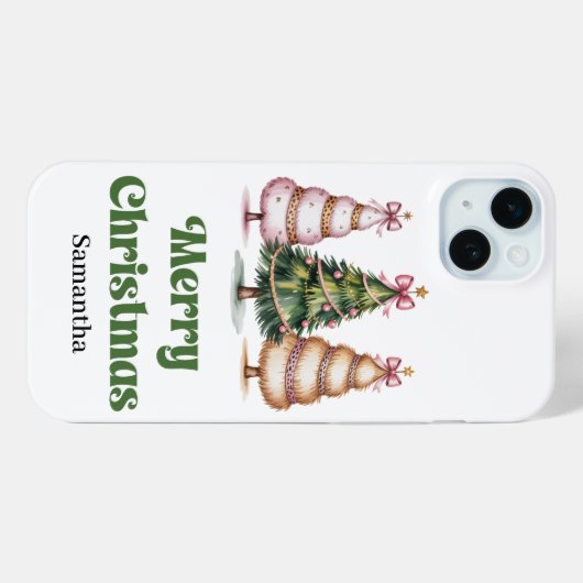 Outrageous leopard Christmas trees custom name Case-Mate iPhoneケース (裏面 (横))