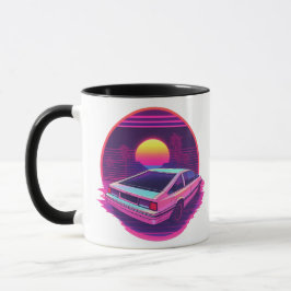 Outrun Synthwave Retro 80s Sports Car Sunset Mug マグカップ