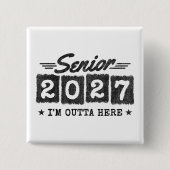 Outta Here Graduation Retro Senior Class of 2027 缶バッジ (正面)