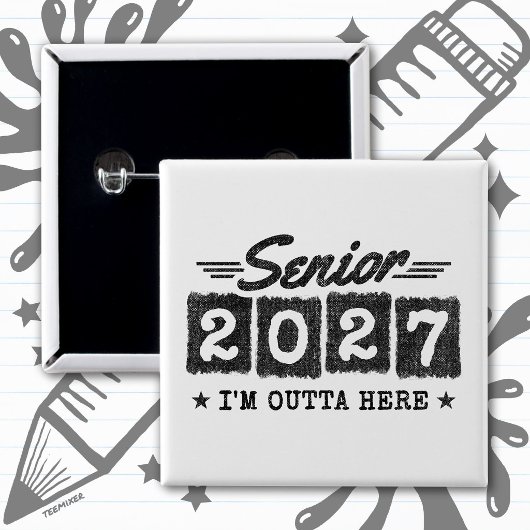 Outta Here Graduation Retro Senior Class of 2027 缶バッジ