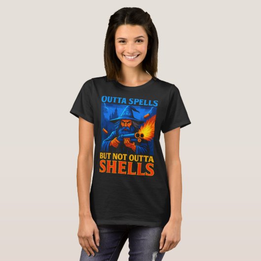 Outta Spells But Not Outta Shells Wizard Fantasy M Tシャツ (正面フル)