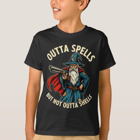 Outta Spells But Not Outta Shells Wizard Fantasy M Tシャツ (正面)