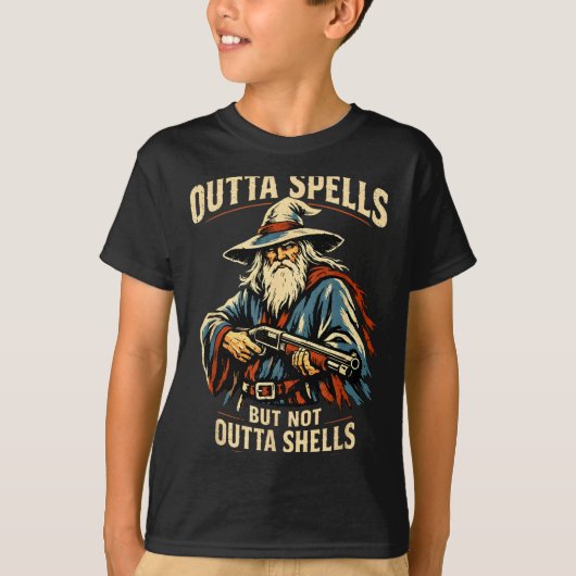 Outta Spells But Not Outta Shells Wizard Fantasy M Tシャツ (正面)
