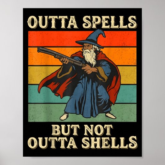 Outta Spells But Not Outta Shells Wizard Retro Fan ポスター (正面)
