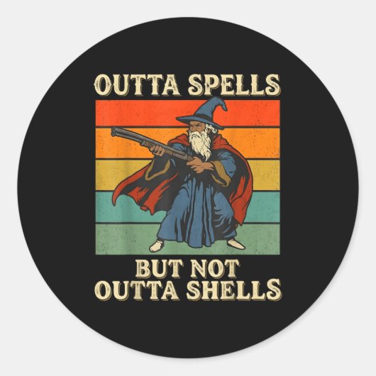 Outta Spells But Not Outta Shells Wizard Retro Fan ラウンドシール (正面)