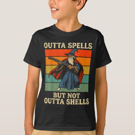 Outta Spells But Not Outta Shells Wizard Retro Fan Tシャツ (正面)