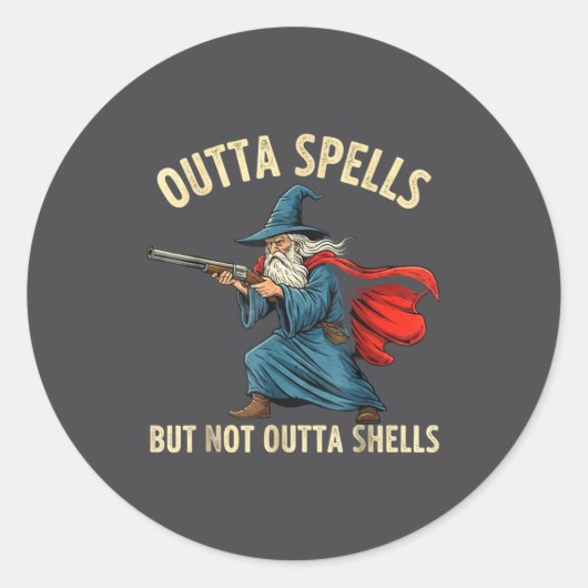 Outta Spells But Not Shells Wizard Meme ラウンドシール (正面)
