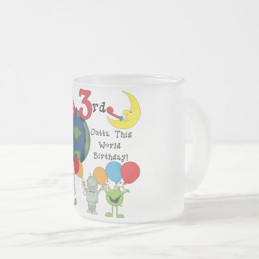 Outta This World 3rd誕生日Tシャツとギフト フロストグラスマグカップ (正面右)