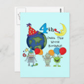 Outta This World 4th Birthday Tシャツとギフト ポストカード (正面/裏面)