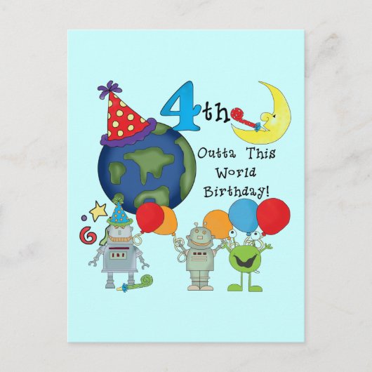 Outta This World 4th Birthday Tシャツとギフト ポストカード (正面)