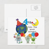 Outta This World 4th Birthday Tシャツとギフト ポストカード (正面/裏面)