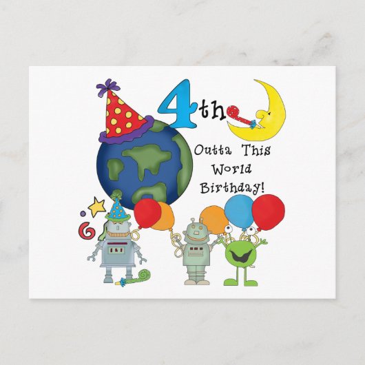 Outta This World 4th Birthday Tシャツとギフト ポストカード (正面)