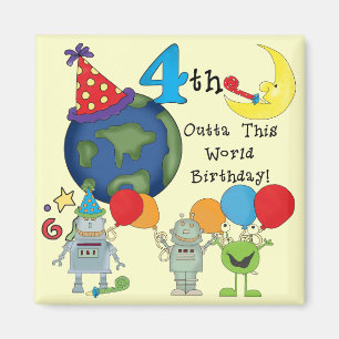 Outta This World 4th Birthday Tシャツとギフト マグネット