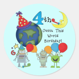 Outta This World 4th Birthday Tシャツとギフト ラウンドシール