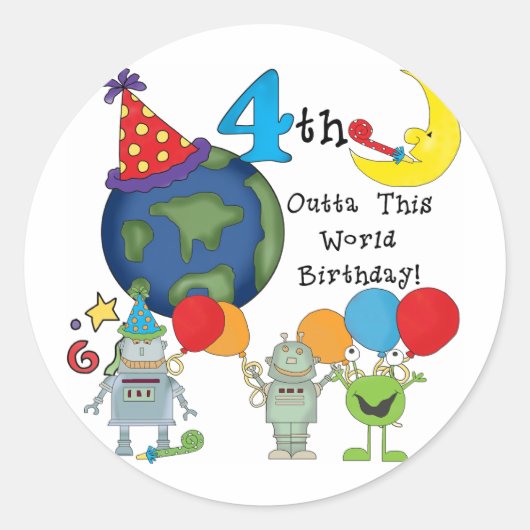 Outta This World 4th Birthday Tシャツとギフト ラウンドシール (正面)
