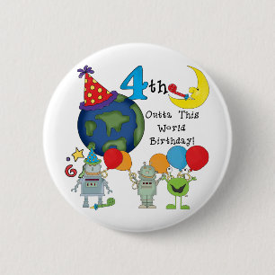 Outta This World 4th Birthday Tシャツとギフト 缶バッジ