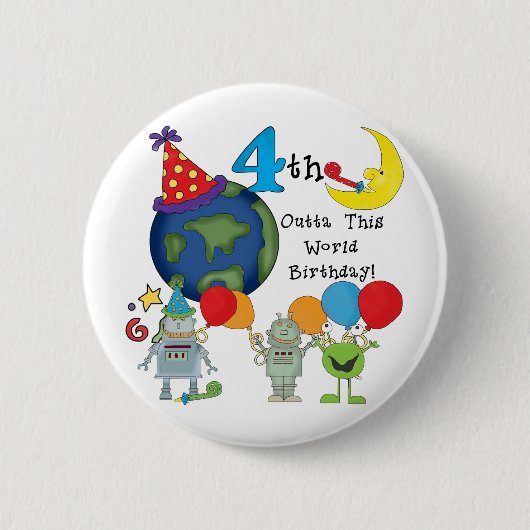 Outta This World 4th Birthday Tシャツとギフト 缶バッジ (正面)
