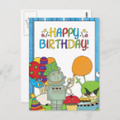 Outta This World Robot誕生日招待状 ポストカード (正面/裏面)