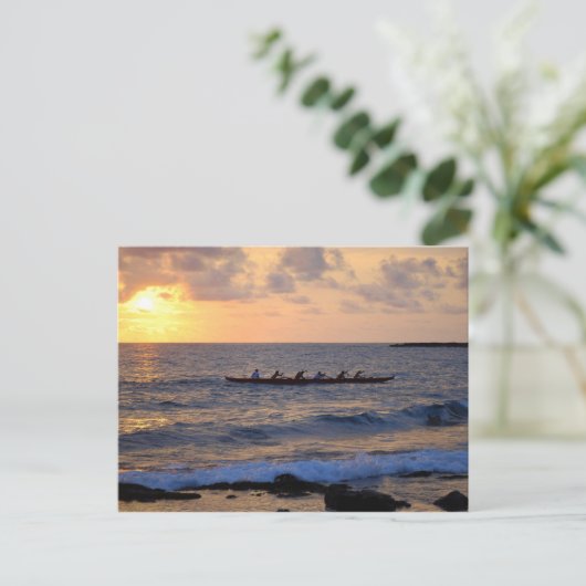 Outtrigger Canoe at Sunset, Hawaii，はがき ポストカード (スタンド正面)