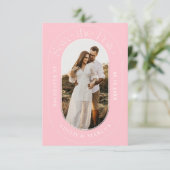 Oval写真モダン日付をピンク色で保存 セーブザデート (スタンド正面)