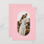 Oval写真モダン日付をピンク色で保存 セーブザデート (正面/裏面)