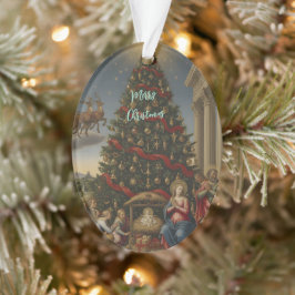 Oval Acrylic Nativity Santa Christmas Ornament オーナメント