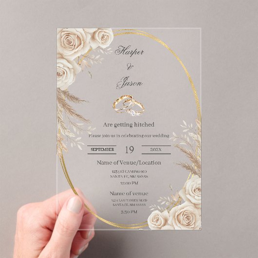 Oval Boho wedding ring Invitation アクリル招待状 (インサイチュ (ポータブル))