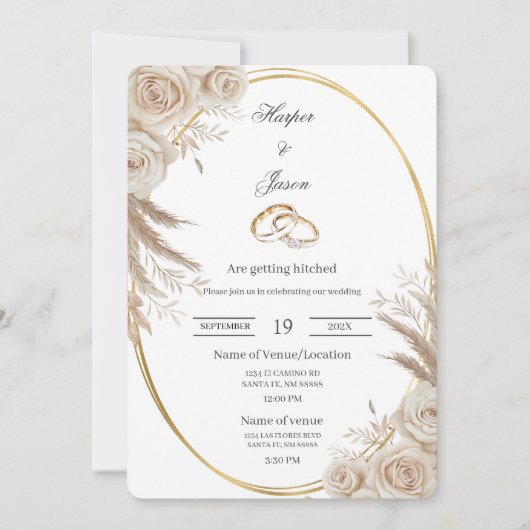 Oval Boho wedding ring Invitation 招待状 (正面)