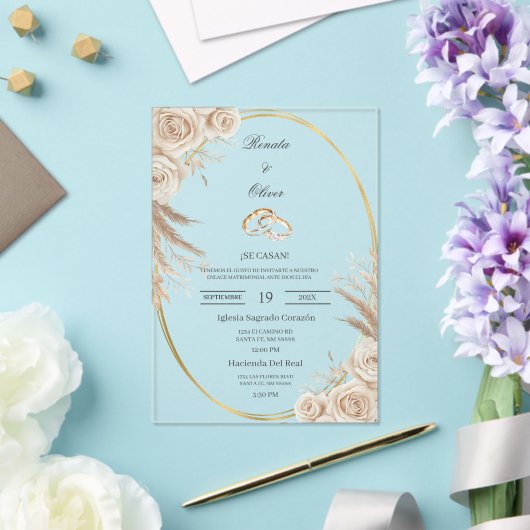 Oval Boho wedding ring Spanish Wedding Invitation アクリル招待状 (インサイチュ (ウェディング))