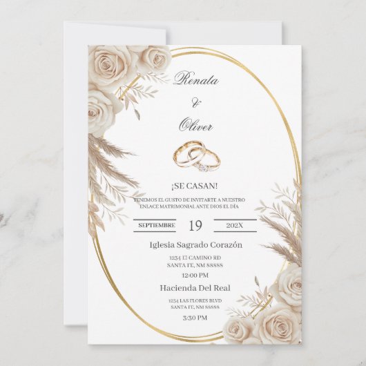 Oval Boho wedding ring Spanish Wedding Invitation 招待状 (正面)