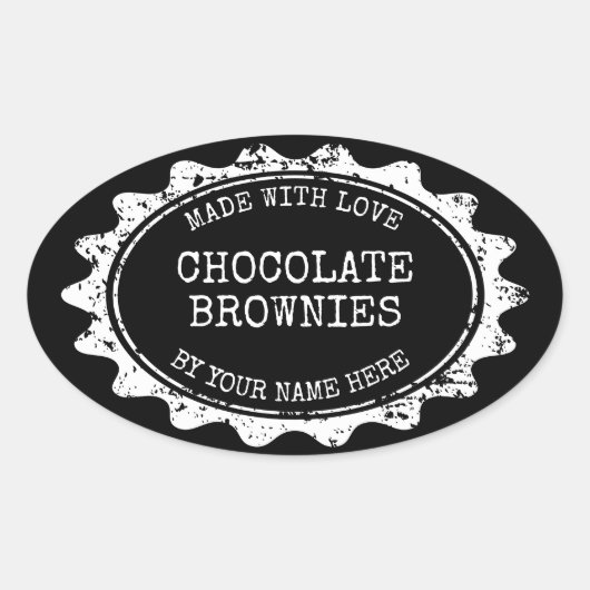 Oval Made with love stickers for homemade brownies 楕円形シール (正面)