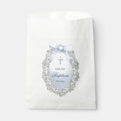 Oval Silver Glitter Frame Blue Bow Baptism フェイバーバッグ (正面)