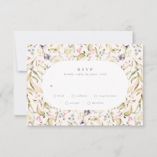 Oval Spring Boho Wildflower Pampas Wedding 出欠カード (正面)