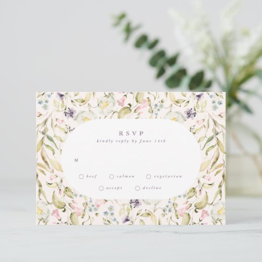 Oval Spring Boho Wildflower Pampas Wedding 出欠カード (スタンド正面)